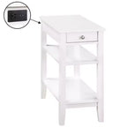 HomeStock Belmont Tavolino laterale con cassetto scorrevole, porte USB, presa di corrente e scaffali, Tavolino da salotto contemporaneo con contenitore