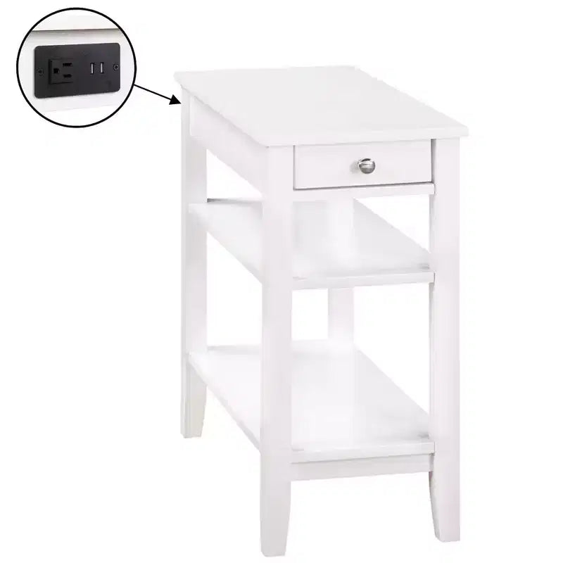 HomeStock Belmont Tavolino laterale con cassetto scorrevole, porte USB, presa di corrente e scaffali, Tavolino da salotto contemporaneo con contenitore