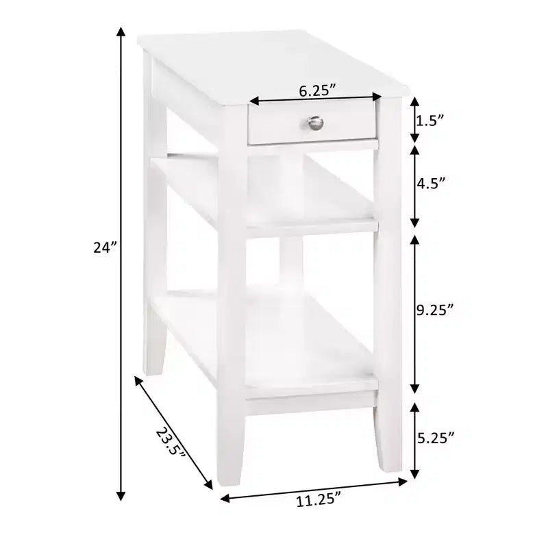 HomeStock Belmont Tavolino laterale con cassetto scorrevole, porte USB, presa di corrente e scaffali, Tavolino da salotto contemporaneo con contenitore
