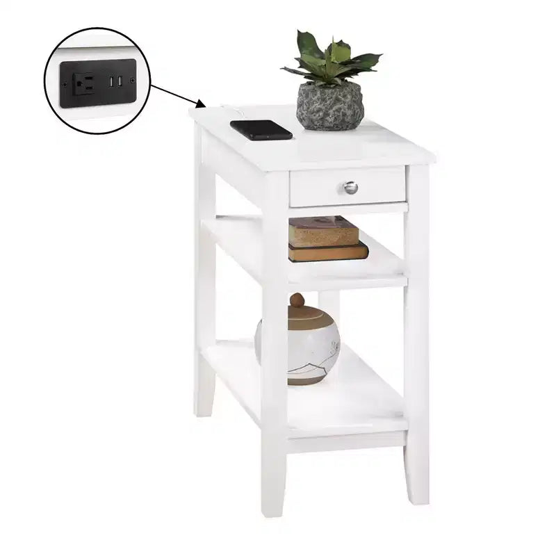 HomeStock Belmont Tavolino laterale con cassetto scorrevole, porte USB, presa di corrente e scaffali, Tavolino da salotto contemporaneo con contenitore