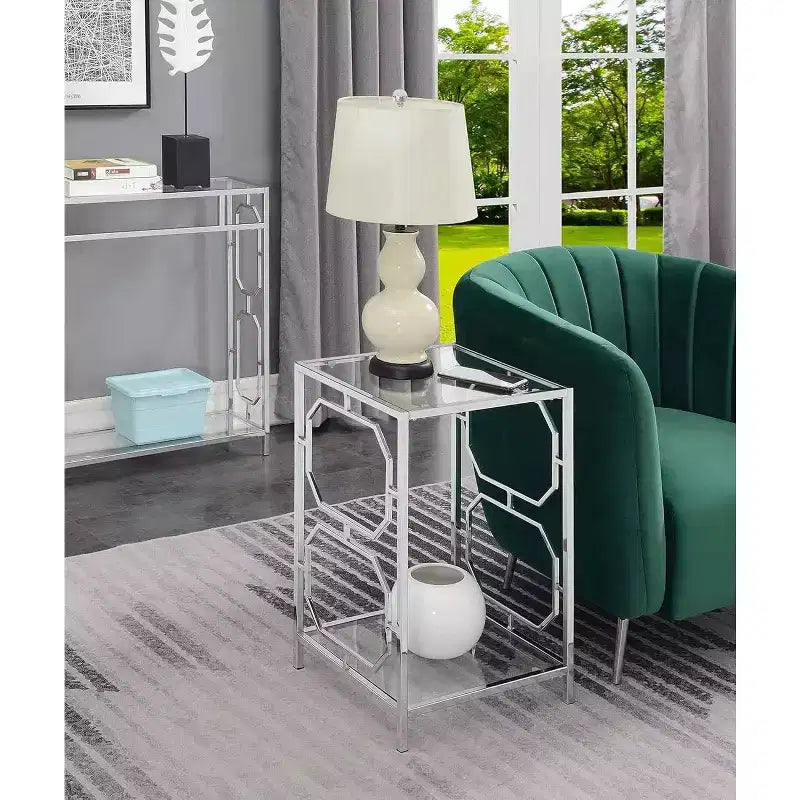 HomeStock Belmont Tavolino Cromato con Struttura Elegante e Superficie Liscia, Tavolino d'Appoggio Moderno per Soggiorno o Ufficio