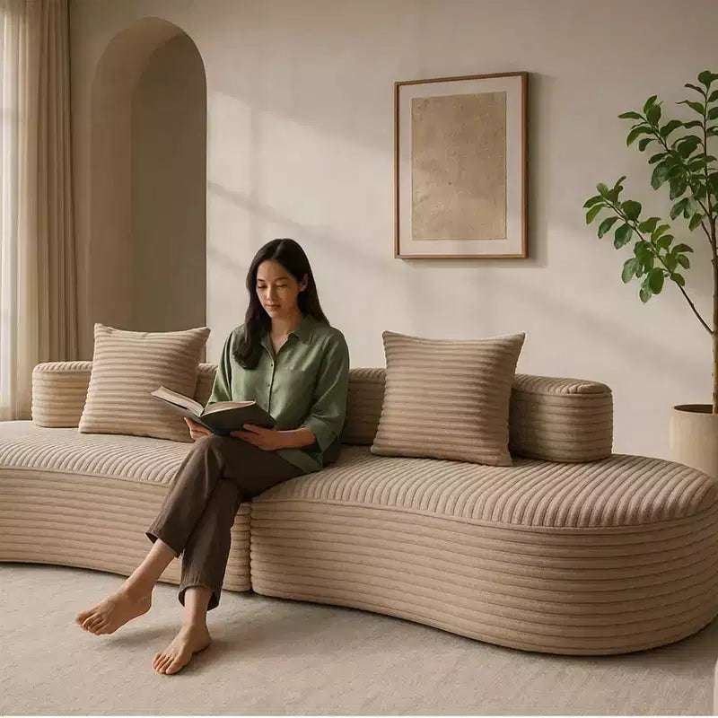 ModernLuxe Divano Sezionale Modulare Curvo, Divano in Velluto a Coste con Canali e Trapuntatura, Nessun Montaggio Richiesto