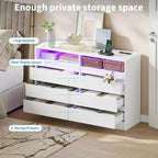 COZONY Cassettiera moderna a 6 cassetti con illuminazione ambientale, mobile contenitore con presa elettrica, cassettiera galleggiante per camera da letto