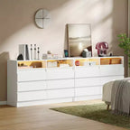 COZONY Cassettiera moderna a 6 cassetti con illuminazione ambientale, mobile contenitore con presa elettrica, cassettiera galleggiante per camera da letto