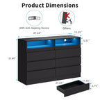 COZONY Cassettiera moderna a 6 cassetti con illuminazione ambientale, mobile contenitore con presa elettrica, cassettiera galleggiante per camera da letto