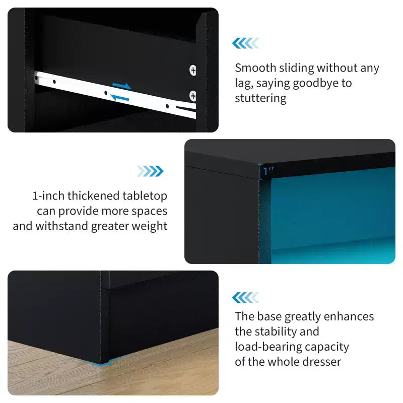 COZONY Cassettiera moderna a 6 cassetti con illuminazione ambientale, mobile contenitore con presa elettrica, cassettiera galleggiante per camera da letto