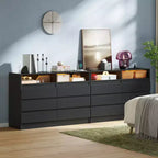 COZONY Cassettiera moderna a 6 cassetti con illuminazione ambientale, mobile contenitore con presa elettrica, cassettiera galleggiante per camera da letto