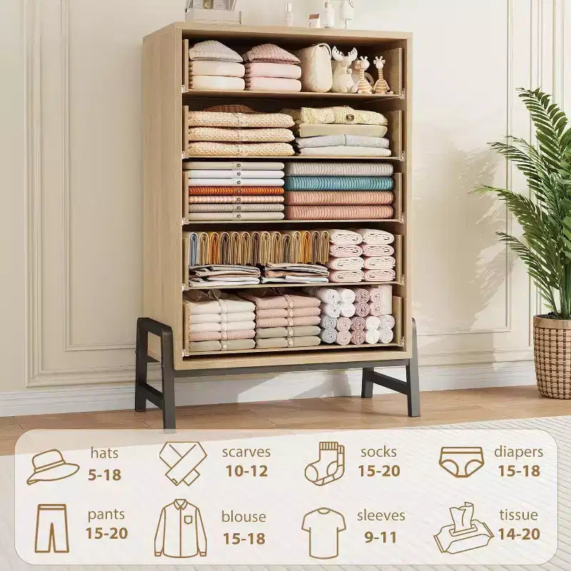 Comò alto 46,6" con 6 cassetti - Contenitore in legno autoportante per camera da letto e soggiorno
