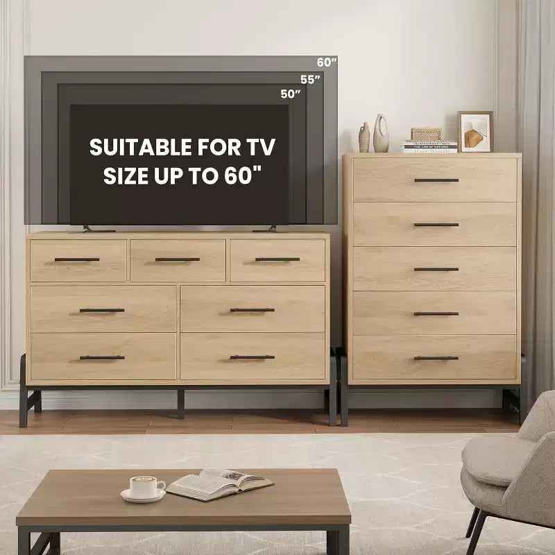Comò alto 46,6" con 6 cassetti - Contenitore in legno autoportante per camera da letto e soggiorno