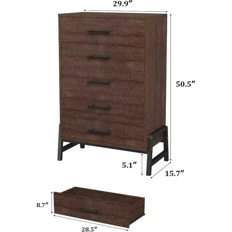 Comò alto 46,6" con 6 cassetti - Contenitore in legno autoportante per camera da letto e soggiorno