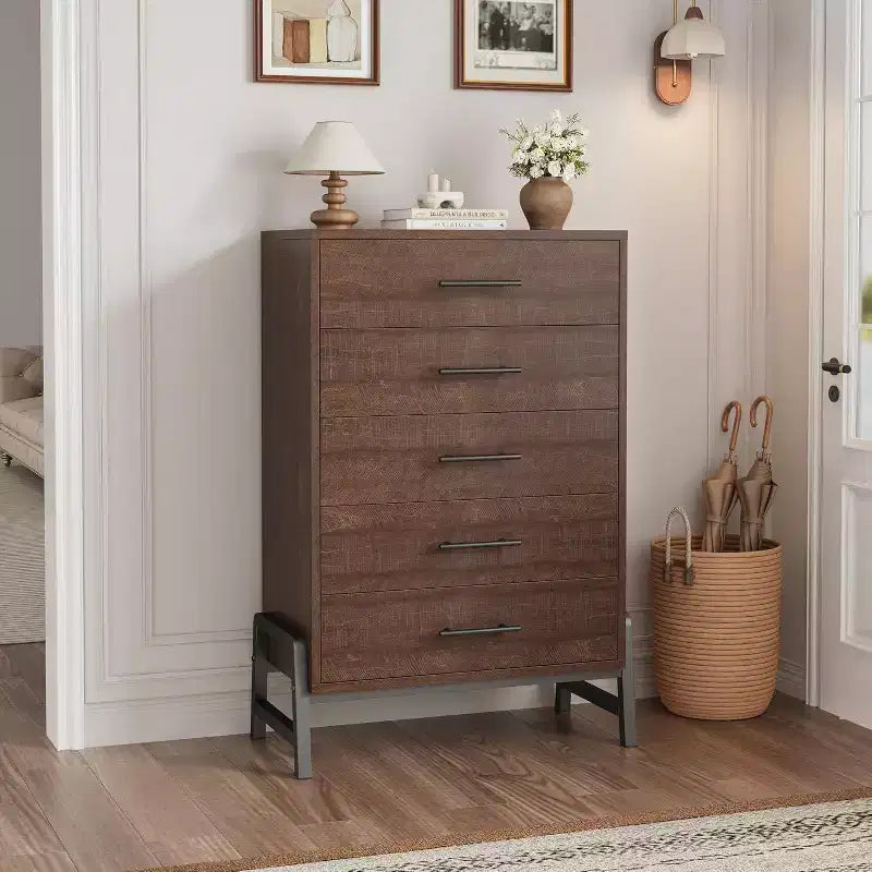 Comò alto 46,6" con 6 cassetti - Contenitore in legno autoportante per camera da letto e soggiorno