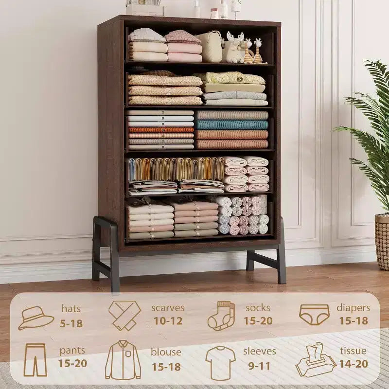 Comò alto 46,6" con 6 cassetti - Contenitore in legno autoportante per camera da letto e soggiorno
