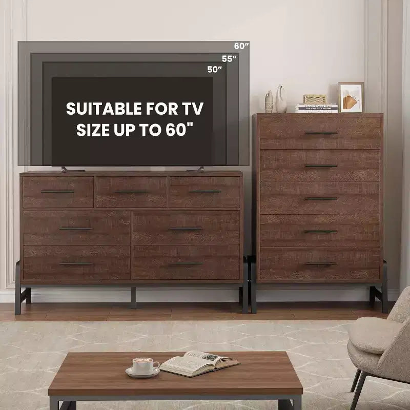 Comò alto 46,6" con 6 cassetti - Contenitore in legno autoportante per camera da letto e soggiorno