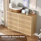Cassettiera a 8 cassetti in rattan per camera da letto, comò in legno da 120 cm con maniglie in metallo, porta TV/comò in legno, organizer per vestiti per camera da letto