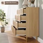 Cassettiera a 8 cassetti in rattan per camera da letto, comò in legno da 120 cm con maniglie in metallo, porta TV/comò in legno, organizer per vestiti per camera da letto