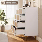 Cassettiera a 8 cassetti in rattan per camera da letto, comò in legno da 120 cm con maniglie in metallo, porta TV/comò in legno, organizer per vestiti per camera da letto