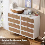 Cassettiera a 8 cassetti in rattan per camera da letto, comò in legno da 120 cm con maniglie in metallo, porta TV/comò in legno, organizer per vestiti per camera da letto