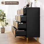 Cassettiera a 8 cassetti in rattan per camera da letto, comò in legno da 120 cm con maniglie in metallo, porta TV/comò in legno, organizer per vestiti per camera da letto