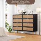 Cassettiera a 8 cassetti in rattan per camera da letto, comò in legno da 120 cm con maniglie in metallo, porta TV/comò in legno, organizer per vestiti per camera da letto