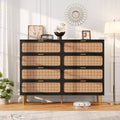 Rattan 8 Drawer Dresser for Bedroom, 47W Wooden Chest of Drawers with Metal Handles, Wooden Dresser TV Stand, Clothes Storage Organizer for Bedroom