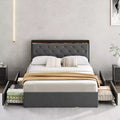 COZONY Velvet Upholstered Bed Frame with 4 Storage Drawers & Headboard Shelves, No Box Spring Needed