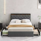 COZONY Velvet Upholstered Bed Frame with 4 Storage Drawers & Headboard Shelves, No Box Spring Needed