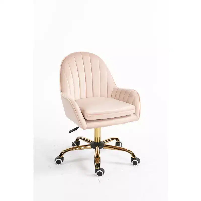Sedia da ufficio Okak Velvet, simpatica sedia da scrivania con base in metallo dorato, sedia da toeletta per soggiorno, sala trucco, studio, rosa