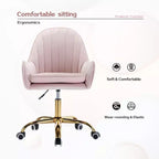 Sedia da ufficio Okak Velvet, simpatica sedia da scrivania con base in metallo dorato, sedia da toeletta per soggiorno, sala trucco, studio, rosa