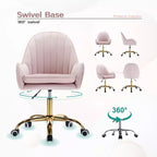 Sedia da ufficio Okak Velvet, simpatica sedia da scrivania con base in metallo dorato, sedia da toeletta per soggiorno, sala trucco, studio, rosa