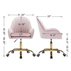 Sedia da ufficio Okak Velvet, simpatica sedia da scrivania con base in metallo dorato, sedia da toeletta per soggiorno, sala trucco, studio, rosa
