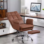 Sedia da Ufficio Direzionale Okak, Sedia da Scrivania Ergonomica con Poggiapiedi Pieghevole, Sedia Girevole Imbottita per Ufficio, Studio, Marrone