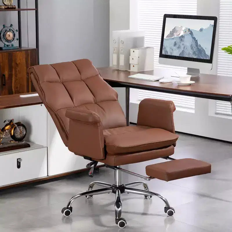 Sedia da Ufficio Direzionale Okak, Sedia da Scrivania Ergonomica con Poggiapiedi Pieghevole, Sedia Girevole Imbottita per Ufficio, Studio, Marrone