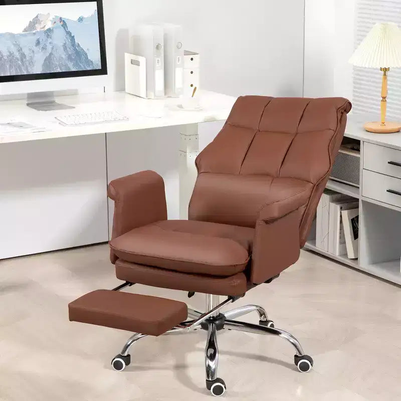Sedia da Ufficio Direzionale Okak, Sedia da Scrivania Ergonomica con Poggiapiedi Pieghevole, Sedia Girevole Imbottita per Ufficio, Studio, Marrone