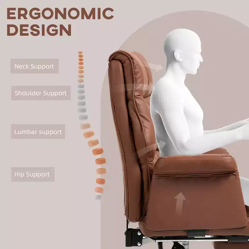 Sedia da Ufficio Direzionale Okak, Sedia da Scrivania Ergonomica con Poggiapiedi Pieghevole, Sedia Girevole Imbottita per Ufficio, Studio, Marrone
