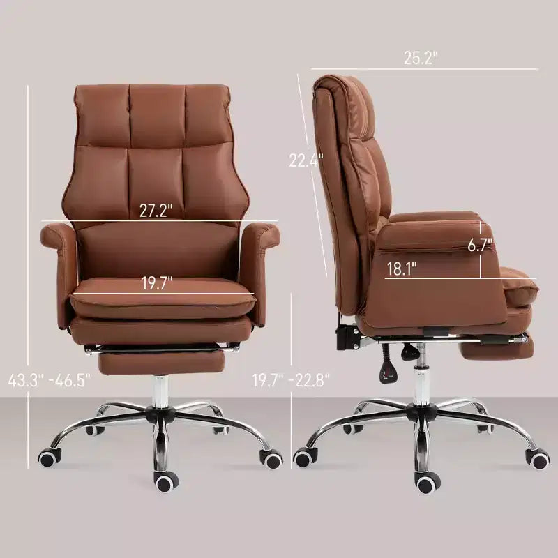 Sedia da Ufficio Direzionale Okak, Sedia da Scrivania Ergonomica con Poggiapiedi Pieghevole, Sedia Girevole Imbottita per Ufficio, Studio, Marrone