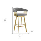 HomeRoots Sedia da bar girevole con schienale basso in tessuto grigio e oro e acciaio inossidabile, altezza bar, 30