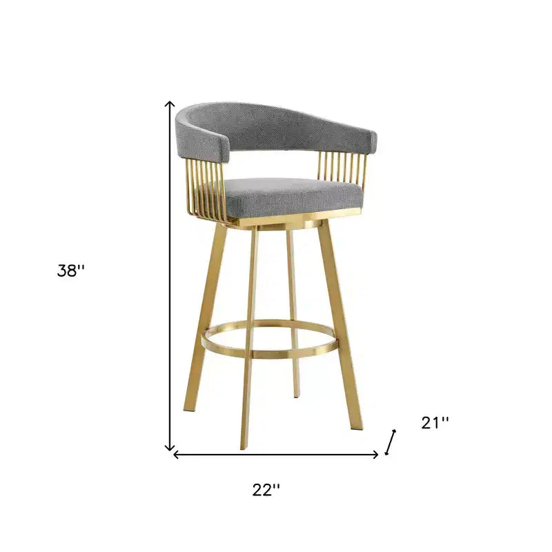 HomeRoots Sedia da bar girevole con schienale basso in tessuto grigio e oro e acciaio inossidabile, altezza bar, 30