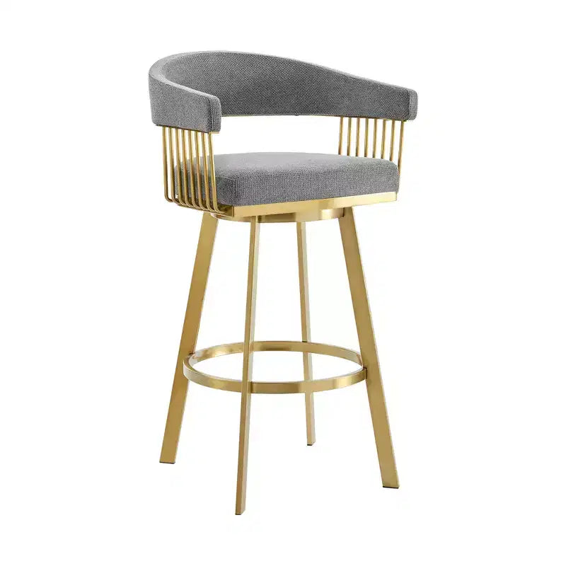 HomeRoots Sedia da bar girevole con schienale basso in tessuto grigio e oro e acciaio inossidabile, altezza bar, 30