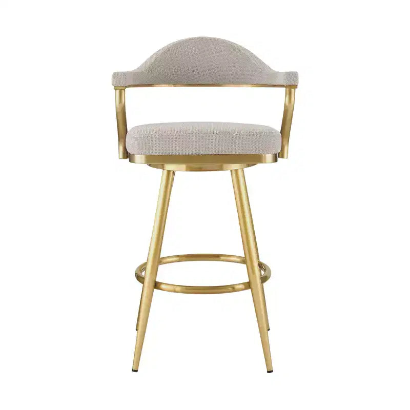 HomeRoots 26 Taupe and Gold Fabric and Stainless Steel Counter Height Swivel Bar Chair