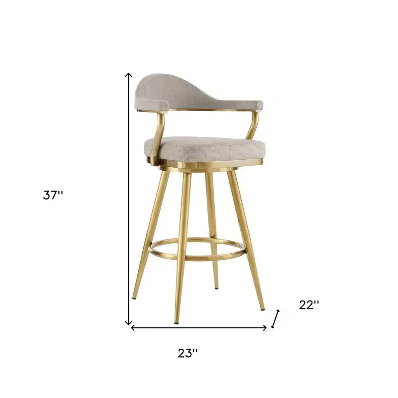 HomeRoots 26 Sgabello da bar girevole ad altezza bancone in tessuto color tortora e acciaio inossidabile oro
