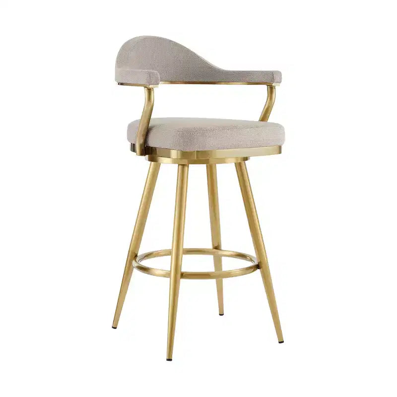 HomeRoots 26 Sgabello da bar girevole ad altezza bancone in tessuto color tortora e acciaio inossidabile oro