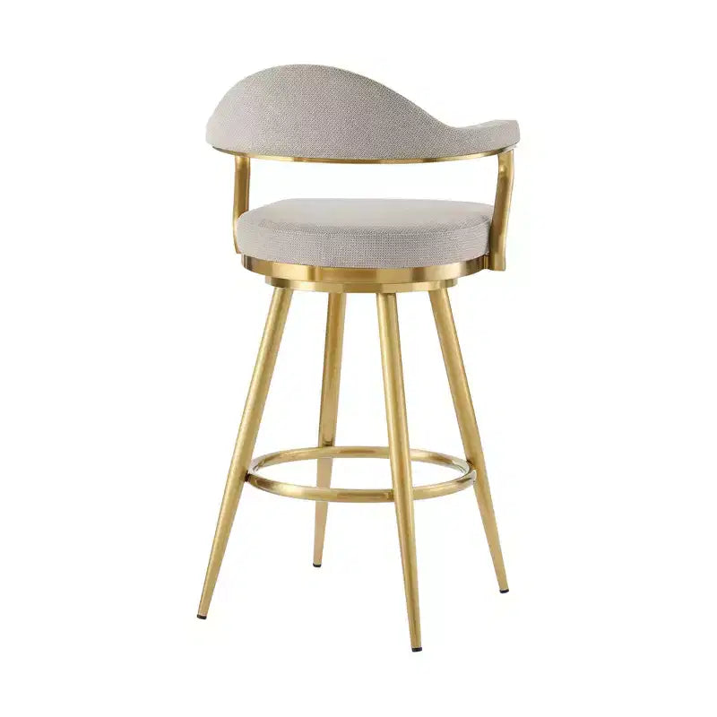 HomeRoots 26 Sgabello da bar girevole ad altezza bancone in tessuto color tortora e acciaio inossidabile oro