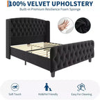 Struttura Letto Alta 51 pollici con Testiera e Pediera Imbottite a Bottone Profondo, Letto a Piattaforma Rivestito in Velluto, Nessuna Rete a Molle Necessaria