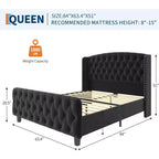 Struttura Letto Alta 51 pollici con Testiera e Pediera Imbottite a Bottone Profondo, Letto a Piattaforma Rivestito in Velluto, Nessuna Rete a Molle Necessaria