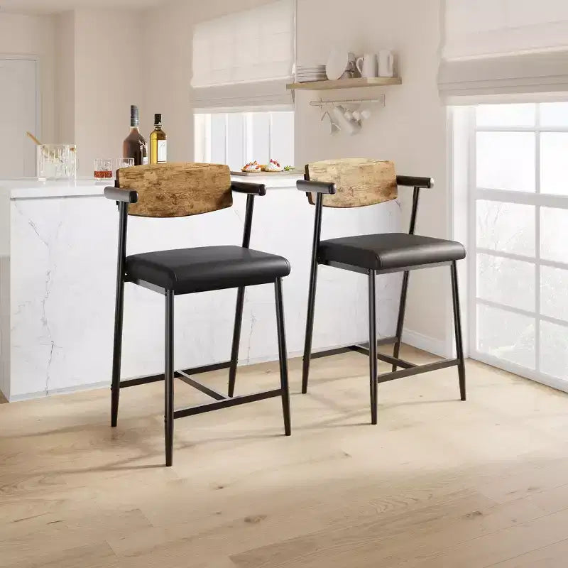 COZONY Sgabelli da Bar Altezza Contatore con Braccioli e Schienale, Seduta Imbottita, Struttura in Metallo con Poggiapiedi per Isola Cucina e Bar di Casa