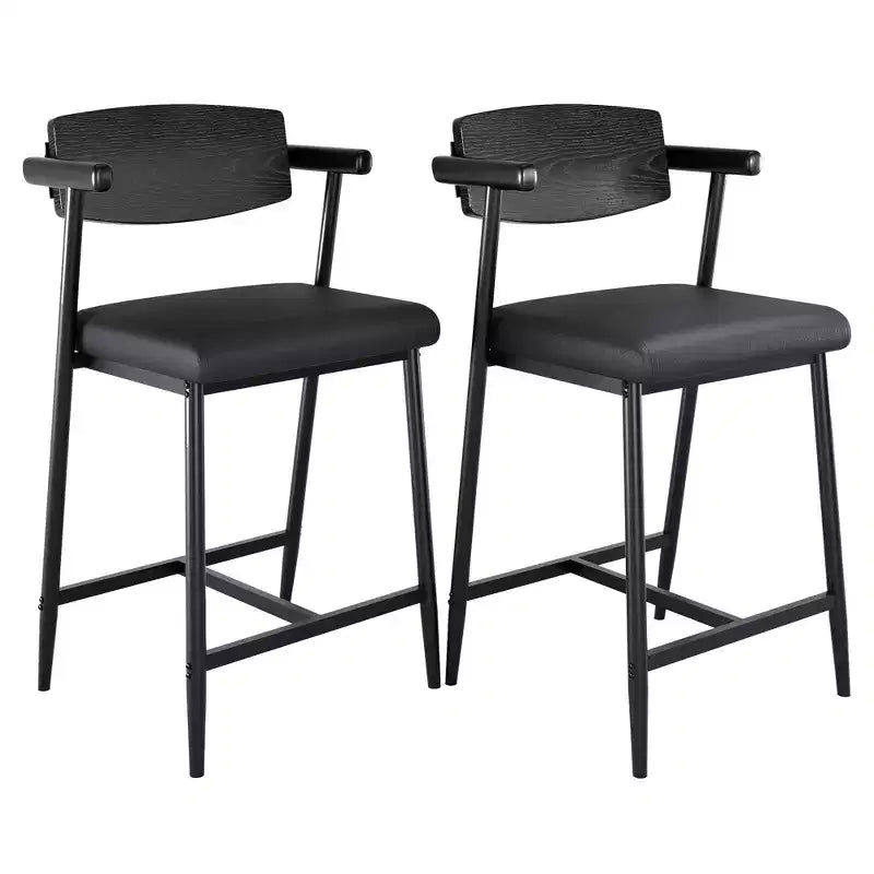 COZONY Counter Height Bar Stools Set with Arms & Back, Upholstered Seat, Metal Frame with Footrest for Kitchen Island & Home Bar