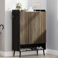 6-Tier Shoe Storage Cabinet Large Capacity Organizer with Boot Section Convenient Hooks for Modern Entryways Brown Black