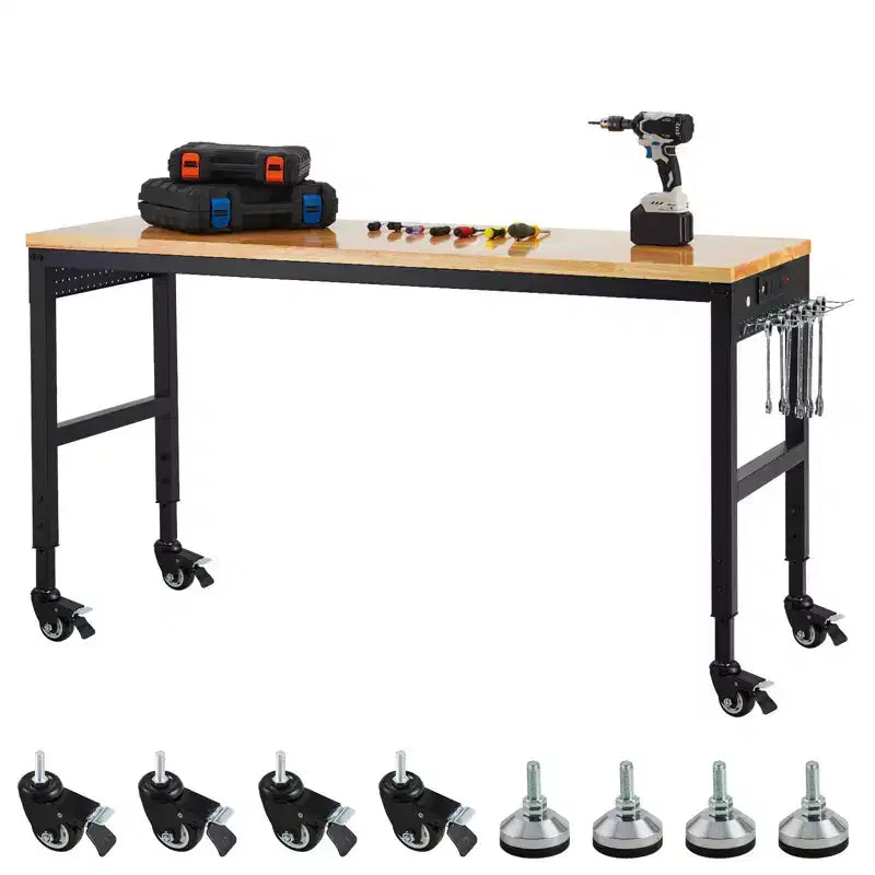 COZONY 75 x 25 Adjustable Workbench, 2000 Lbs Heavy-Duty Work Table with Wheels & Power Outlet, Garage Workshop Multi-Purpose Table
