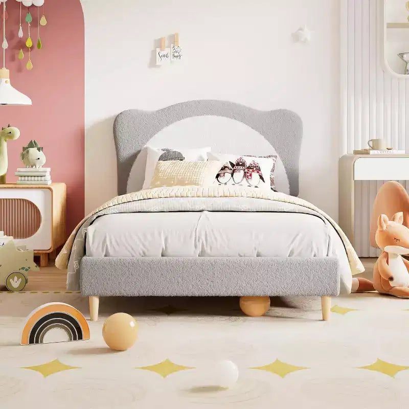 Struttura Letto Singolo per Bambini - Letto a Piattaforma da Principessa in Velluto Carino con Testiera Imbottita per Bambini, Supporto a Doghe in Legno Massiccio, Nessuna Molla Richiesta