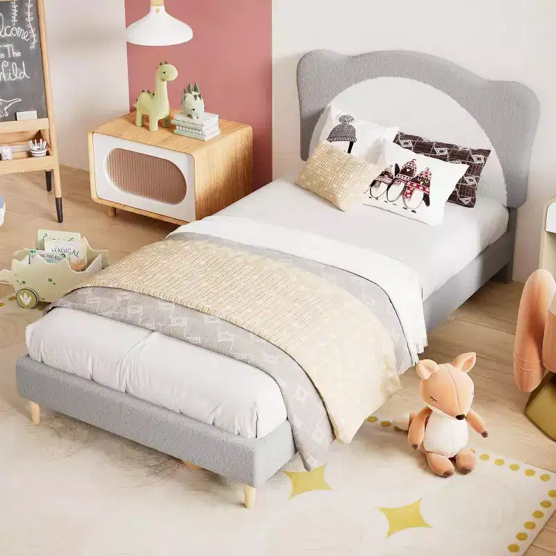 Struttura Letto Singolo per Bambini - Letto a Piattaforma da Principessa in Velluto Carino con Testiera Imbottita per Bambini, Supporto a Doghe in Legno Massiccio, Nessuna Molla Richiesta